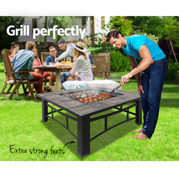 Grillz 4-in-1 Fire Pit BBQ Table Ceramic Tiles