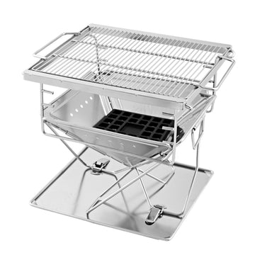 Grillz 2-in-1 Fire Pit BBQ and Grill with Carry Bag Stainless Steel