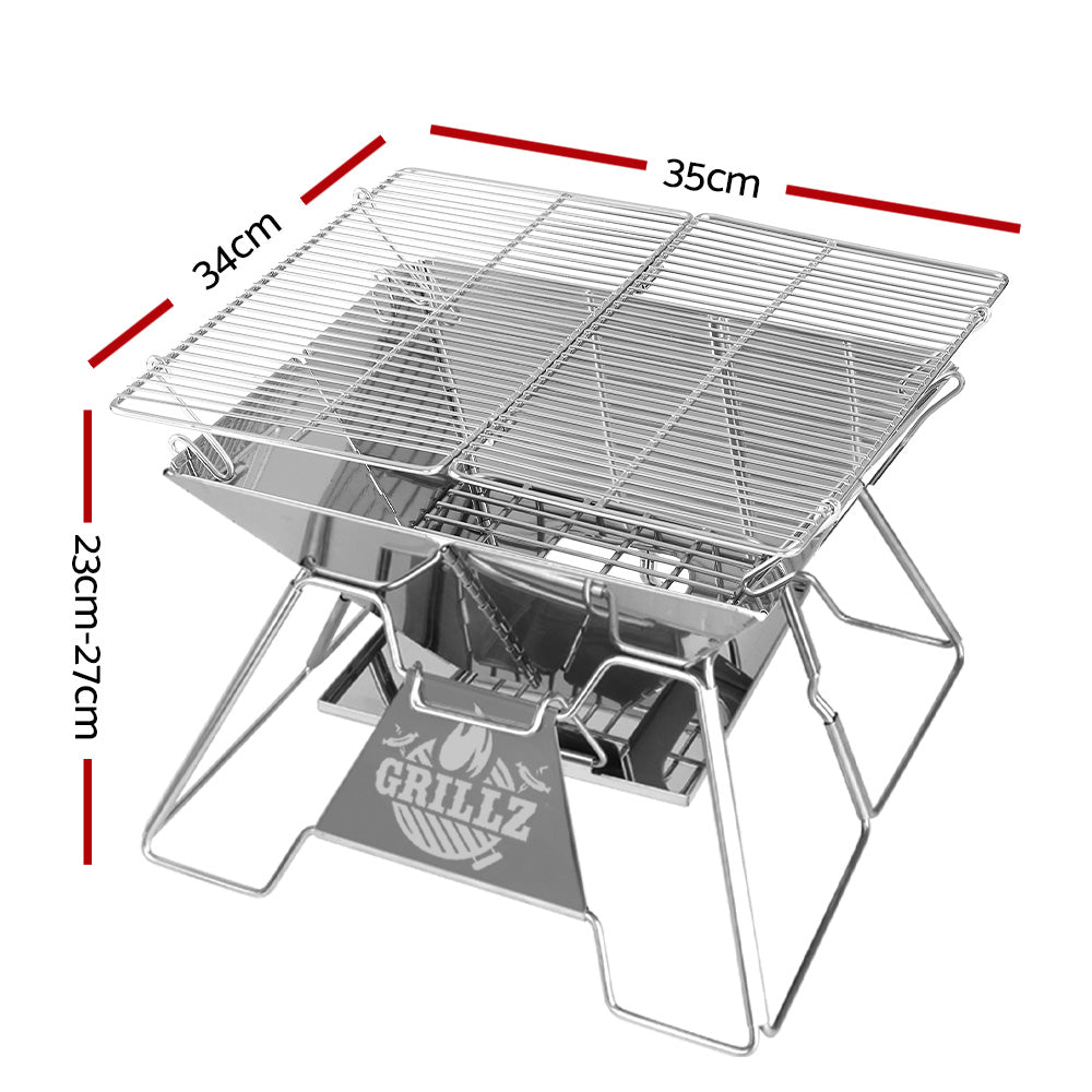 Grillz Portable Fire Pit BBQ with Carry Bag Stainless Steel