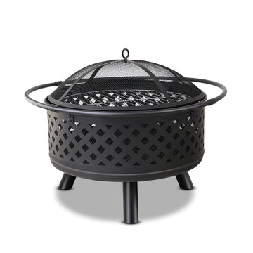 Grillz Fire Pit BBQ Grill 76cm Black Steel