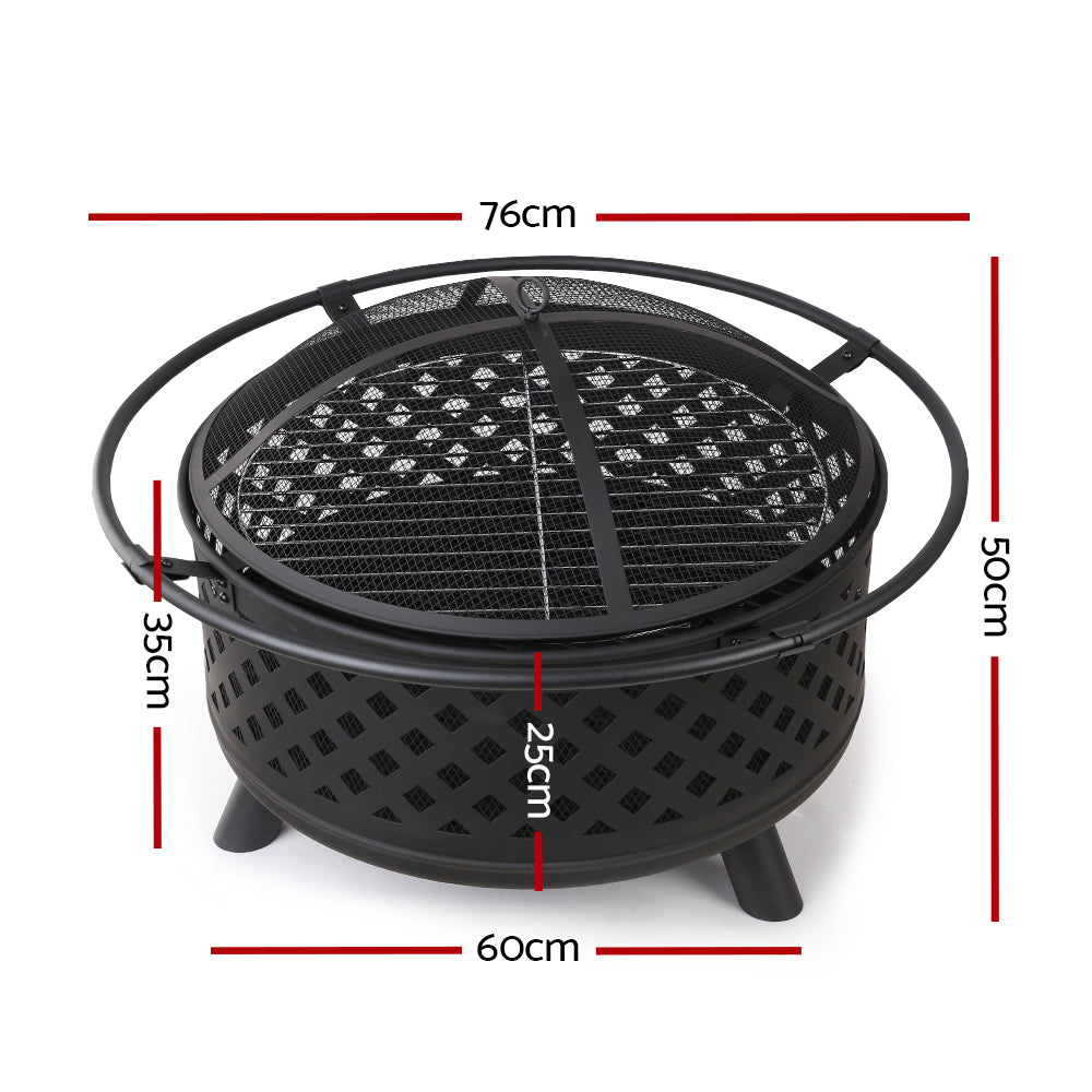 Grillz Fire Pit BBQ Grill 76cm Black Steel