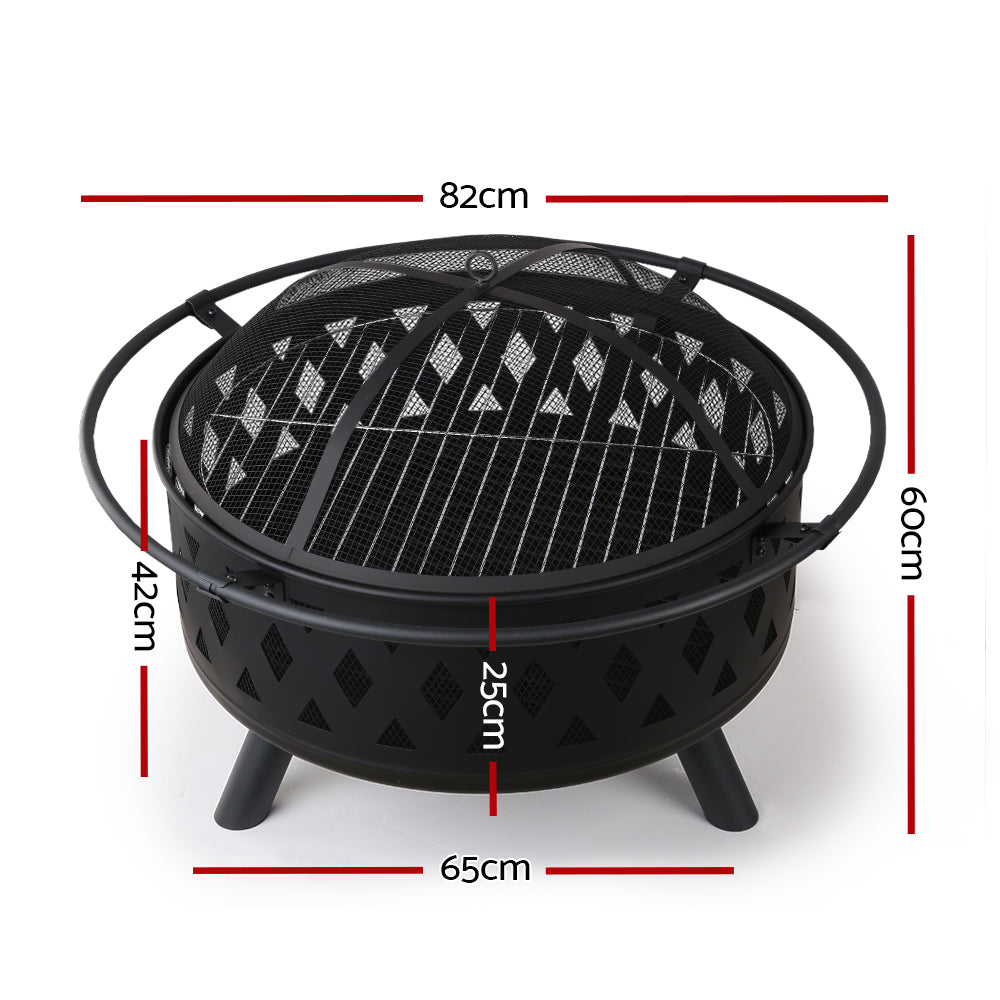 Grillz 2-in-1 Fire Pit BBQ and Outdoor Grill 82cm Black