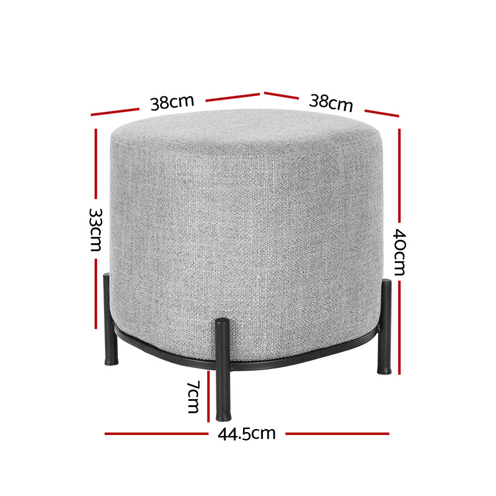 Artiss Grey Linen Ottoman Footstool with Metal Legs 38cm