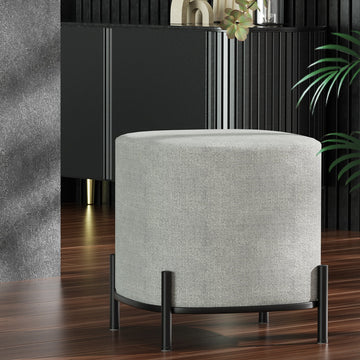 Artiss Grey Linen Ottoman Footstool with Metal Legs 38cm