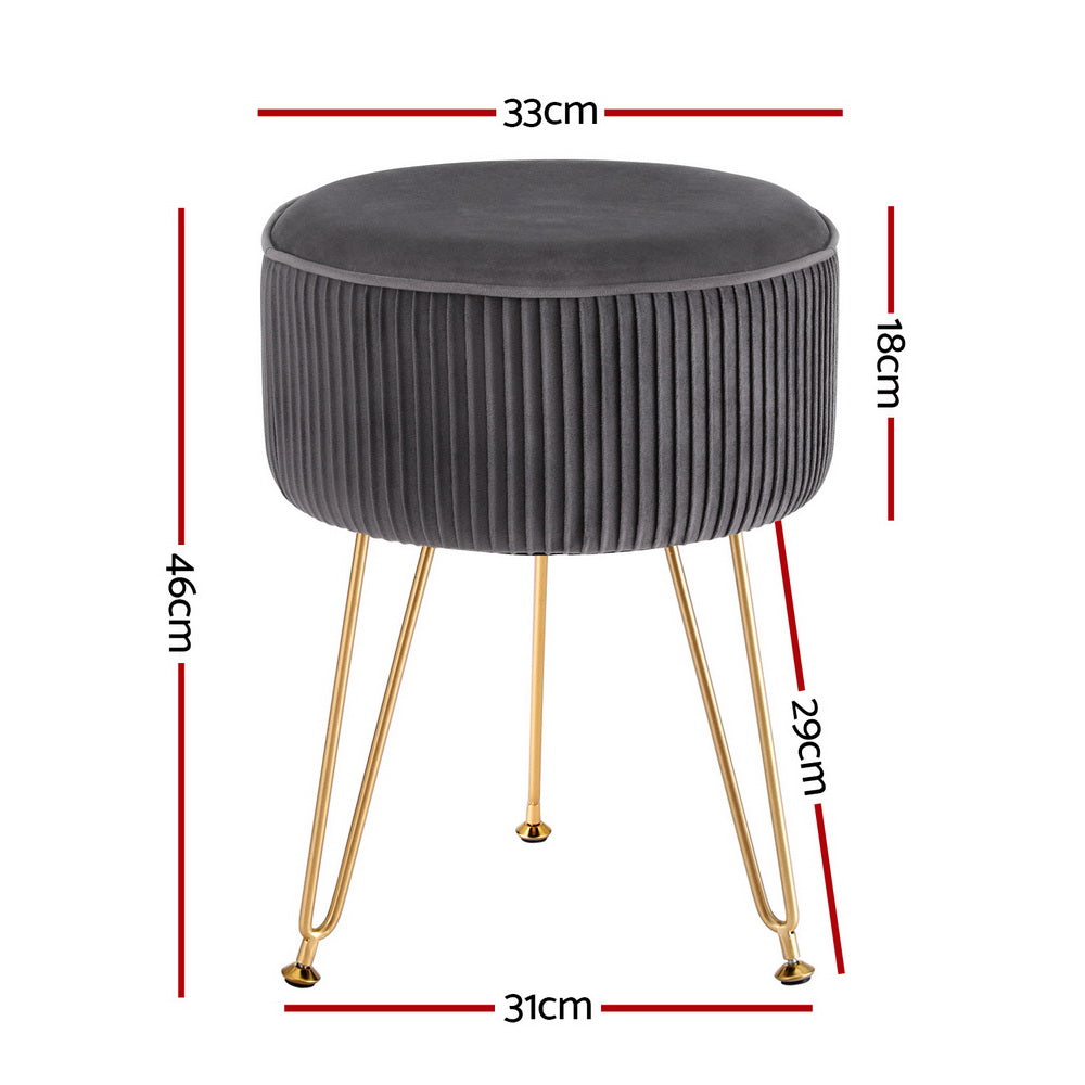 Artiss Velvet Ottoman Footstool Round Grey