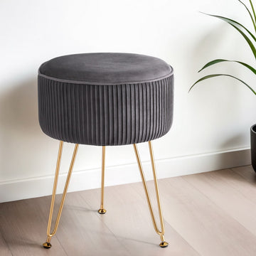 Artiss Velvet Ottoman Footstool Round Grey