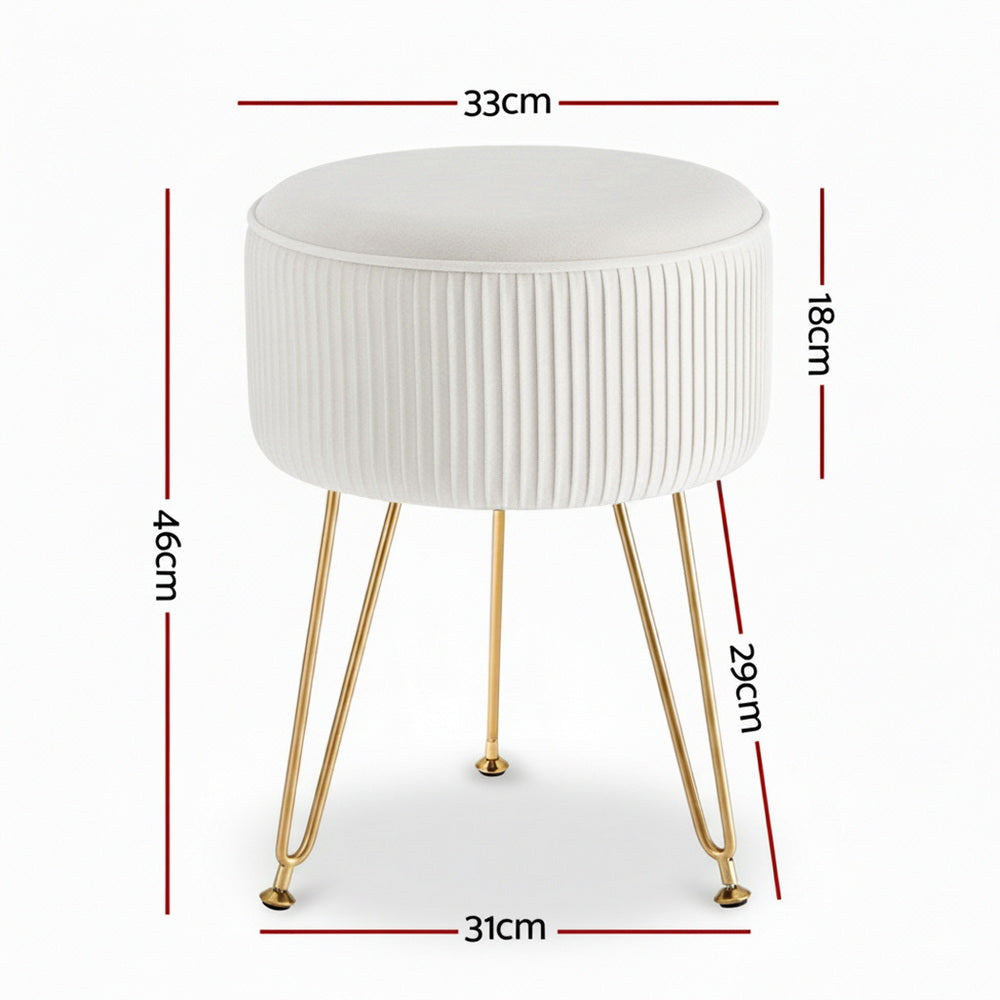 Artiss Velvet Footstool Ottoman Round White 140kg