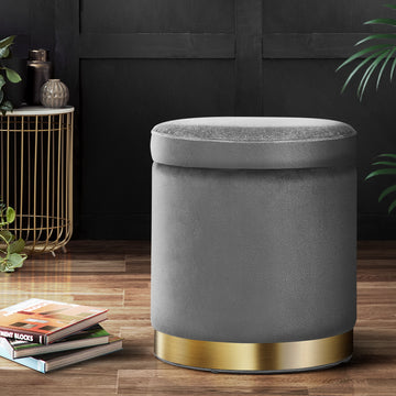 Artiss Velvet Storage Ottoman Footstool Charcoal