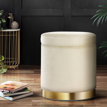 Artiss Velvet Footstool Storage Ottoman Round Design
