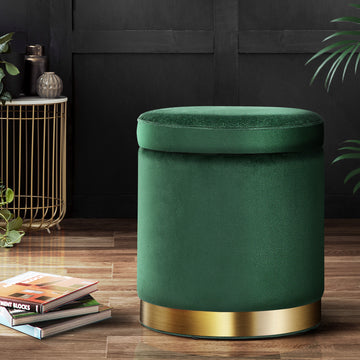 Artiss Velvet Storage Ottoman Footstool Green
