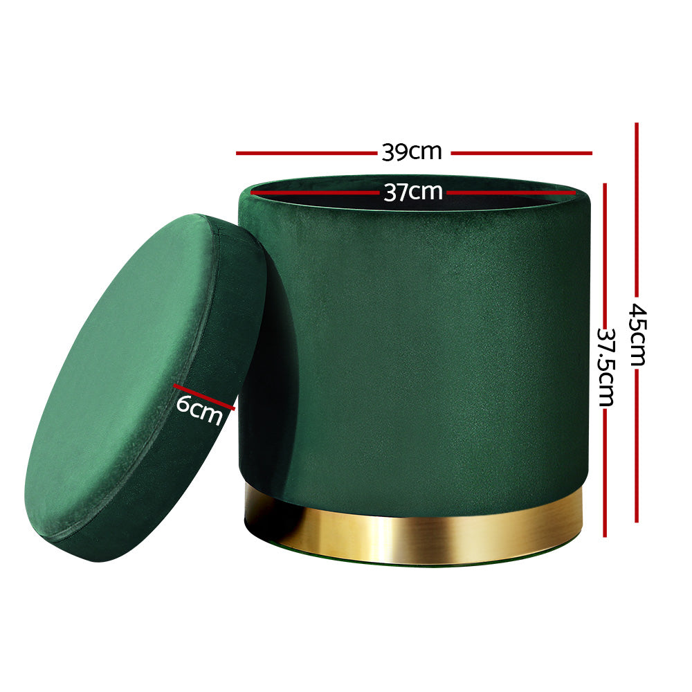 Artiss Velvet Storage Ottoman Footstool Green