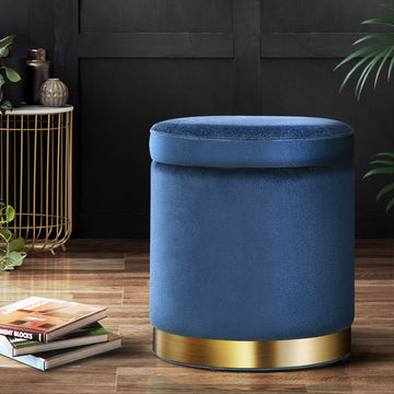 Artiss Velvet Storage Ottoman Footstool Navy