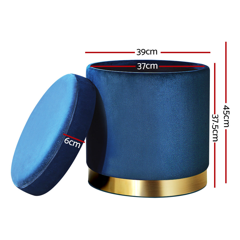 Artiss Velvet Storage Ottoman Footstool Navy