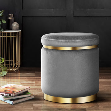 Artiss Velvet Ottoman Footstool with Tufted Seat Charcoal