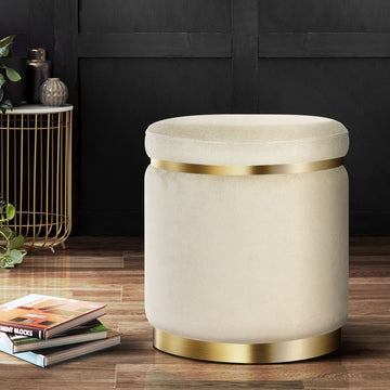 Artiss Ottoman Velvet Footstool Soft Tufted Seat Cream