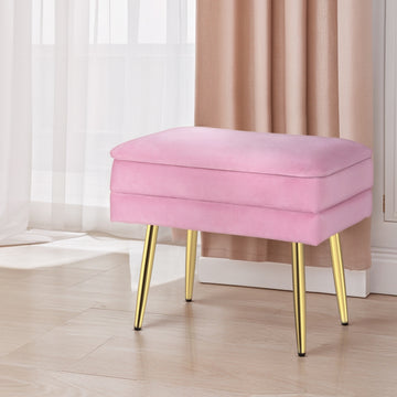 Artiss Velvet Footstool Storage Ottoman with Gold Metal Legs Pink