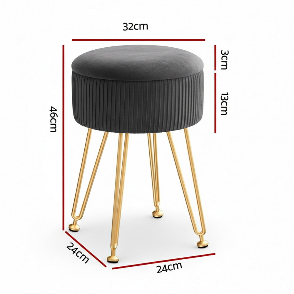 Artiss Velvet Storage Ottoman Footstool Round Grey 140kg