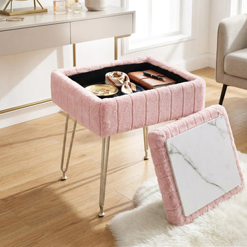Artiss Faux Fur Storage Ottoman with Reversible Lid Pink