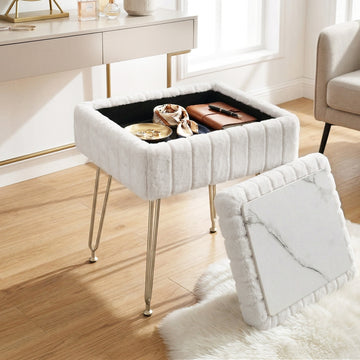 Artiss Faux Fur Storage Ottoman with Reversible Lid White