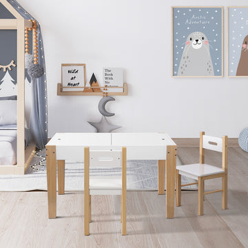 Keezi Kids Chalkboard Activity Table and Chair Set with Storage White/Natural