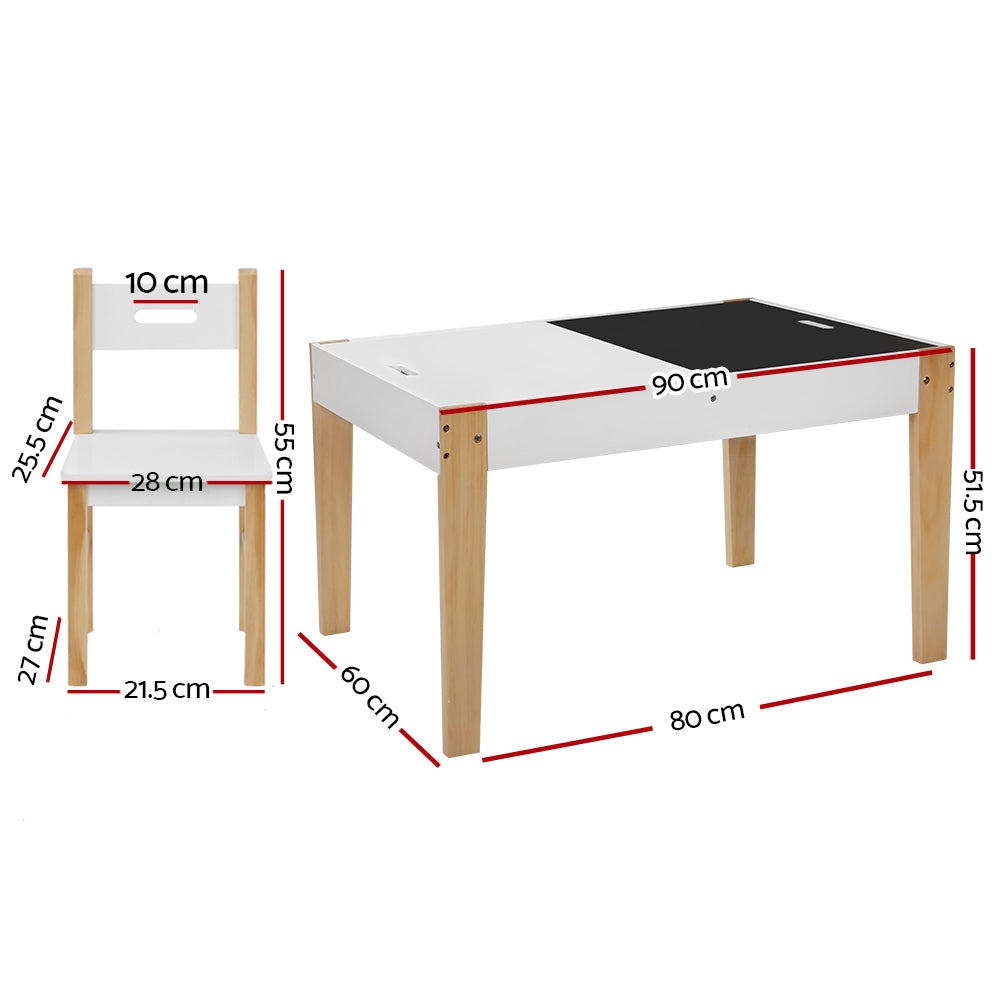 Keezi Kids Chalkboard Activity Table and Chair Set with Storage White/Natural