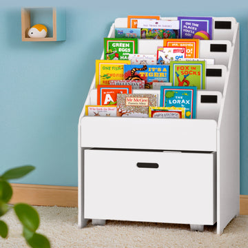 Keezi 4-Tier Kids Bookshelf with Storage Box White