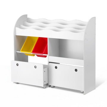Keezi 3-Tier Kids Bookshelf with Removable Bins and Drawers White