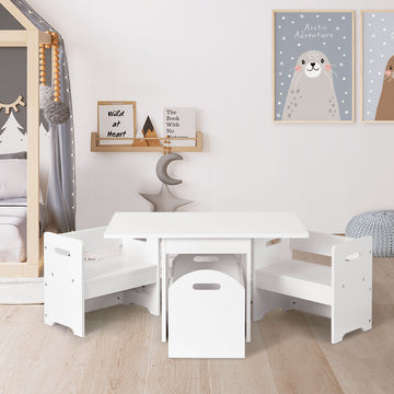 Keezi 3-Piece Kids Table and Chairs Set with Storage White