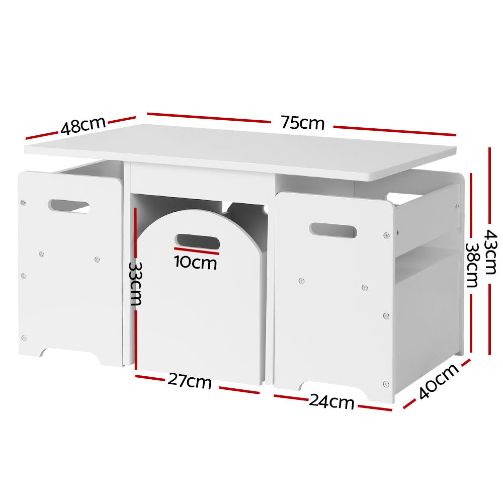 Keezi 3-Piece Kids Table and Chairs Set with Storage White