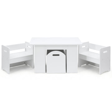 Keezi 3-Piece Kids Table and Chair Set Storage White