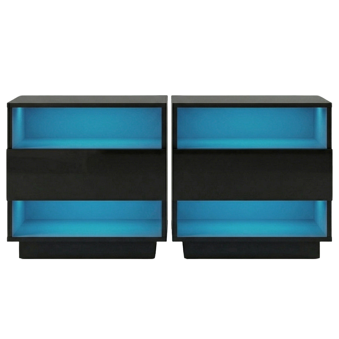 Artiss LED Bedside Table HANA Black 16 Colours Drawer Shelves