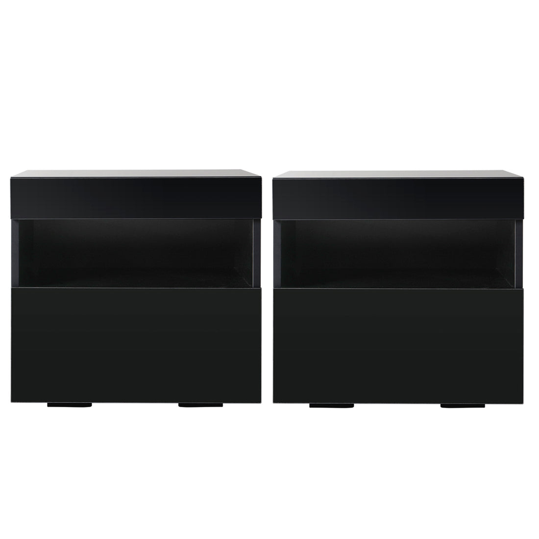 Artiss LED Bedside Table HERES Black 16 Colours Drawer Open Shelf