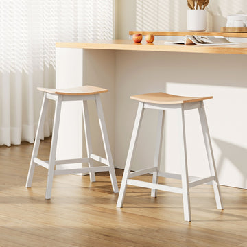 Artiss Backless Bar Stool Solid Saddle Seat Pine Wood White Frame