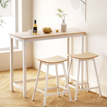 Artiss Bar Table and 2 Bar Stools Set Pine White