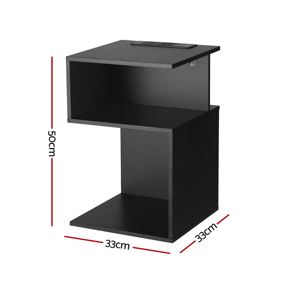 Artiss Bedside Table S-Shaped with USB Charging Black