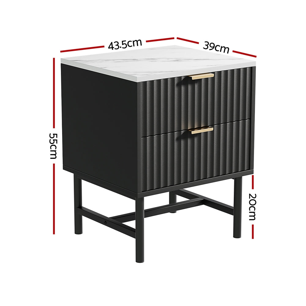 Artiss 2 Drawer Bedside Table Black MDF Metal Frame