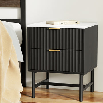 Artiss 2 Drawer Bedside Table Black MDF Metal Frame