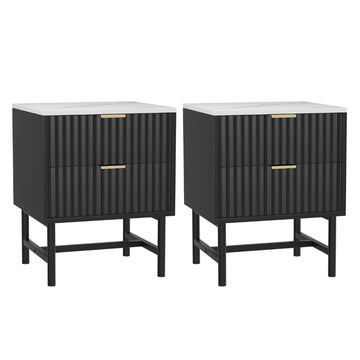 Artiss 2x Bedside Table 2 Drawers Black MDF Frame Metal Runners