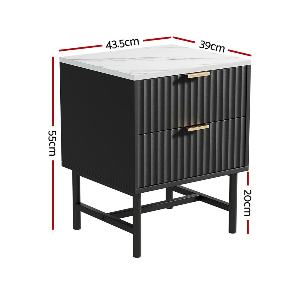 Artiss 2x Bedside Table 2 Drawers Black MDF Frame Metal Runners