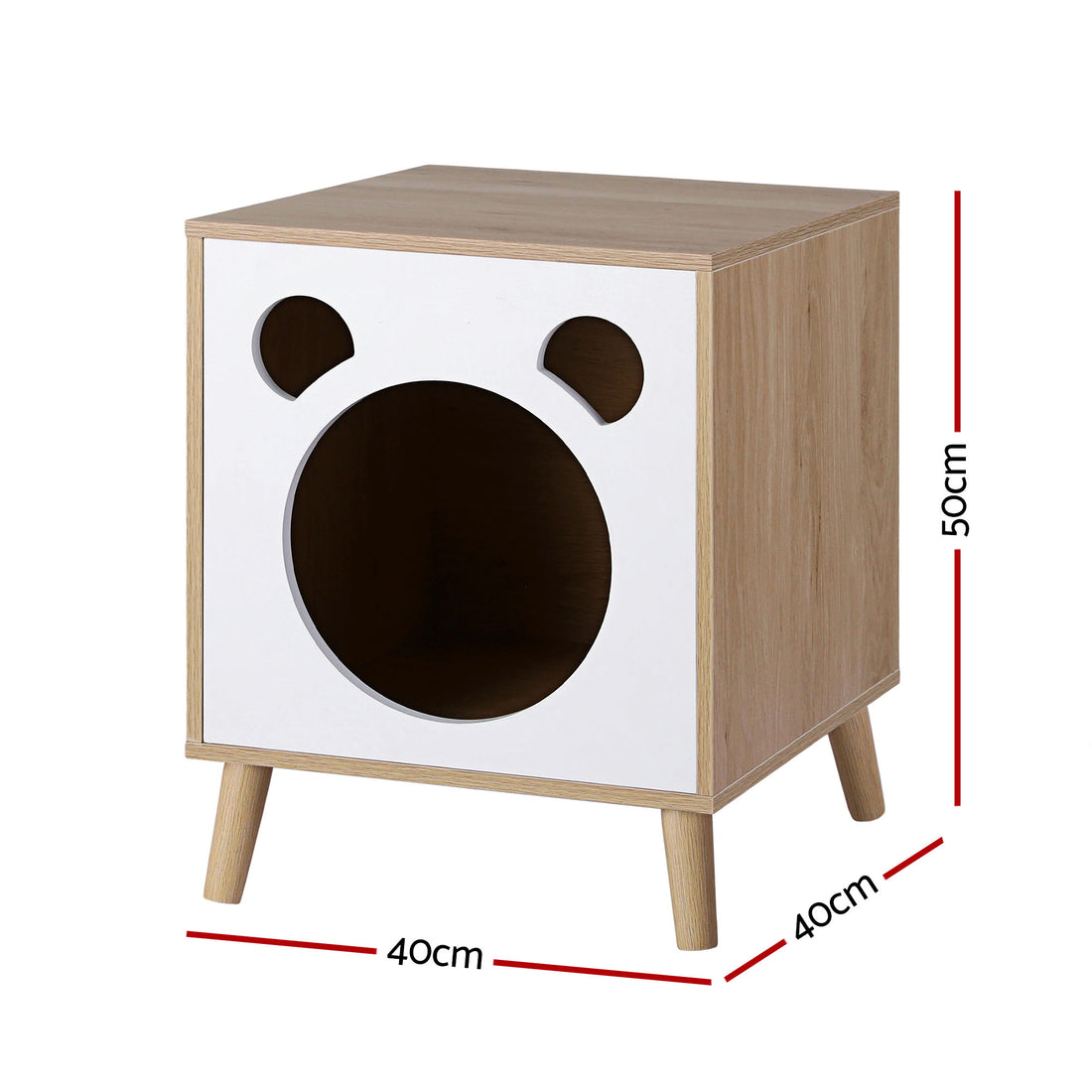 Artiss Cat Nest Bedside Table with Cat House Pine White