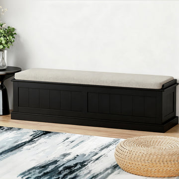 Artiss Faux Linen Lift-Top Storage Ottoman 140cm Black
