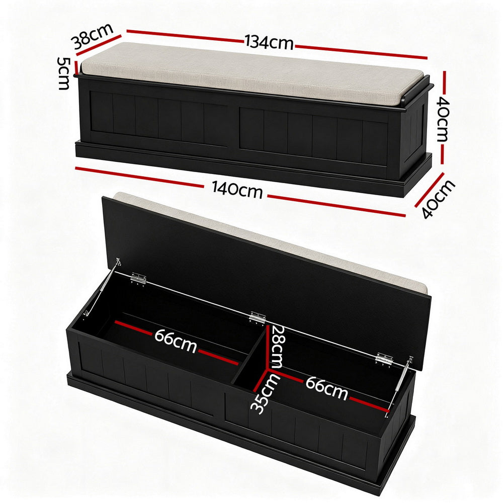 Artiss Faux Linen Lift-Top Storage Ottoman 140cm Black
