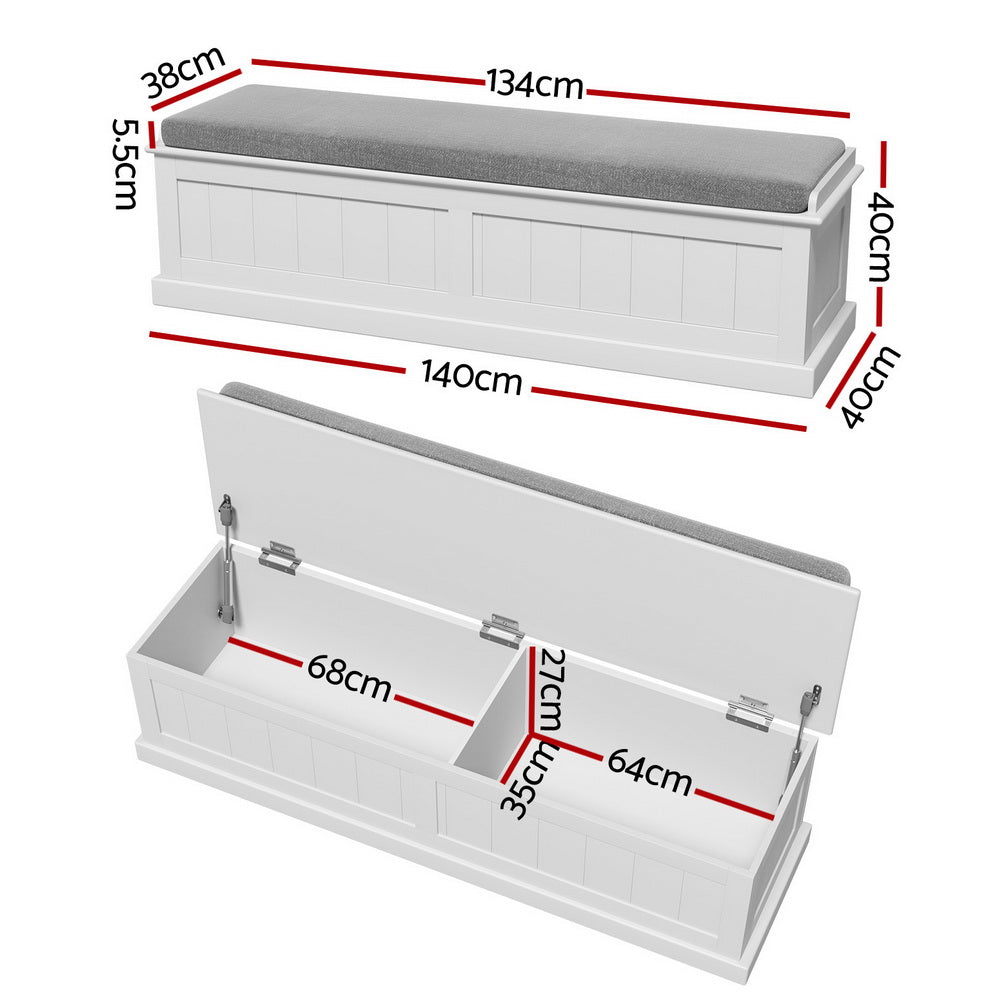 Artiss Grey Fluted Storage Ottoman Blanket Box 140cm