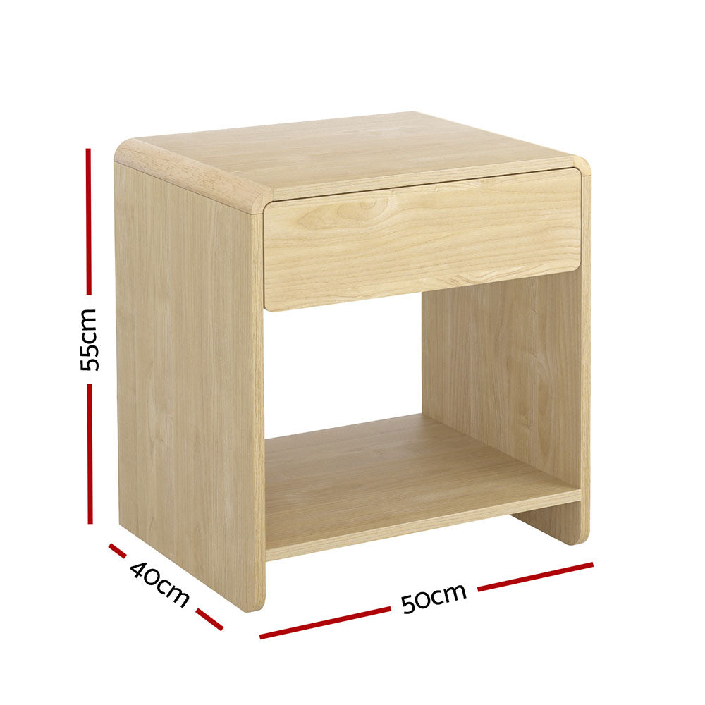 Artiss Bedside Table with Drawer and Open Shelf Pine