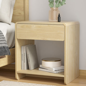 Artiss Bedside Table with Drawer and Open Shelf Pine