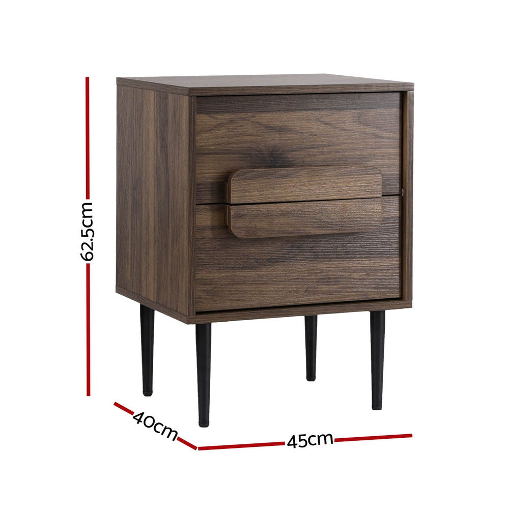 Artiss Two Drawer Bedside Table Nightstand Walnut
