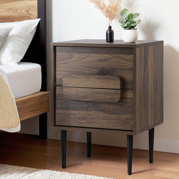 Artiss Two Drawer Bedside Table Nightstand Walnut