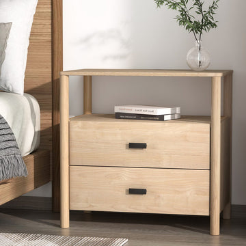 Artiss 2 Drawer Bedside Table with Open Shelf Pine 73cm