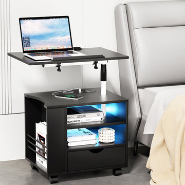 Artiss Bedside Table LED USB Charging Black