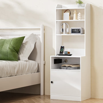 Artiss Charging Station Bedside Table USB AC Power 2 Doors White